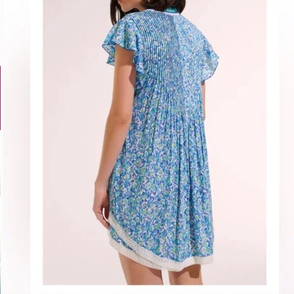 Poupette St. Barth Mini Sasha Dress Blue Ocean Flowers XS - Picture 2 of 14